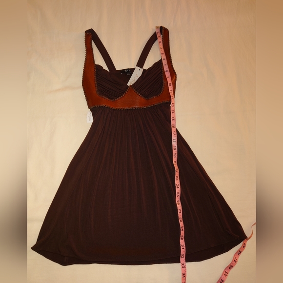 NWT Brown SKY Brand Leather Bustier Corset Mini Dress Tunic XS / 2 Fit & Flare - Picture 8 of 14